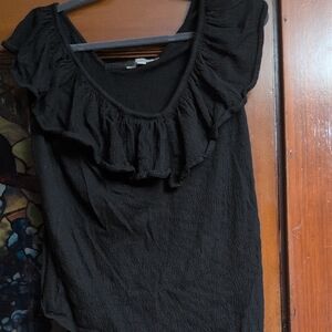 LOFT Elegant Black Ruffle Blouse